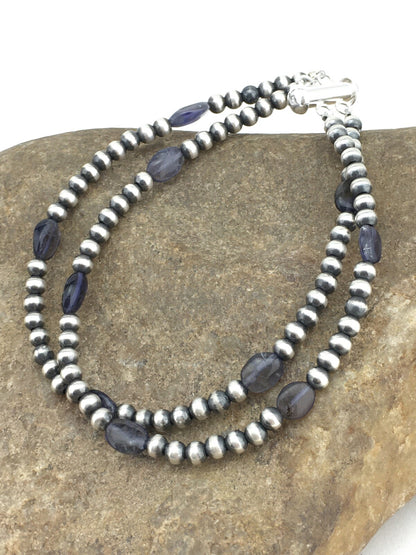 Navajo Sterling Silver Beads Labradorite Bead Bracelet 8" 01288