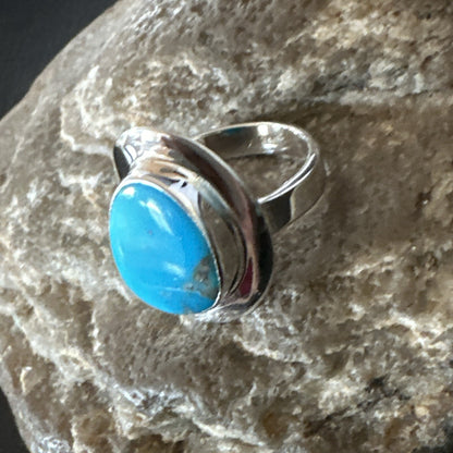 Southwestern Sterling Silver Blue Kingman Turquoise Ring Size 7 18511