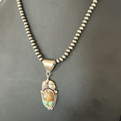 Men Women Blue Turquoise#8 Pendant Navajo Sterling Silver Necklace 19663