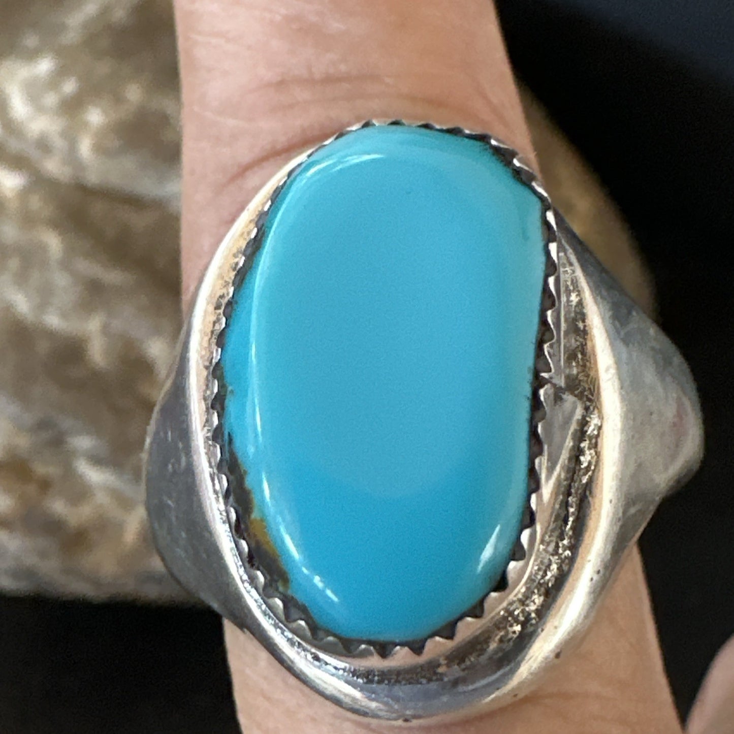 Blue Kingman Turquoise Navajo Sterling Silver Ring Size 11 19408
