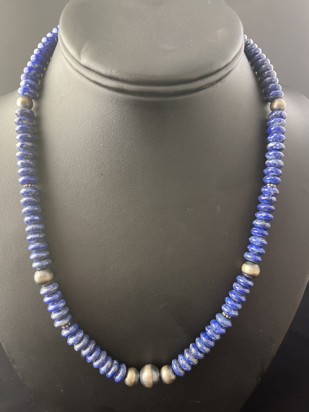 Mens Lapis Lazuli Navajo Pearls Sterling Silver Necklace 18” 1757