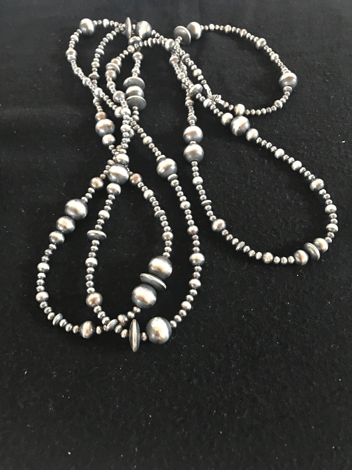 Native American Sterling Silver Navajo Mixed Beads 72" Necklace 92324
