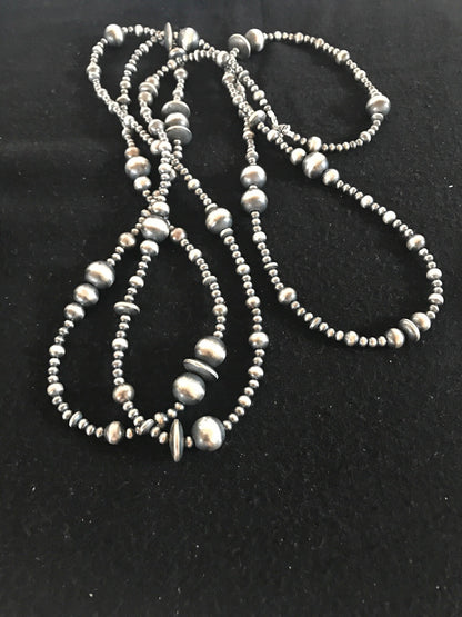 Native American Sterling Silver Navajo Mixed Beads 72" Necklace 92324