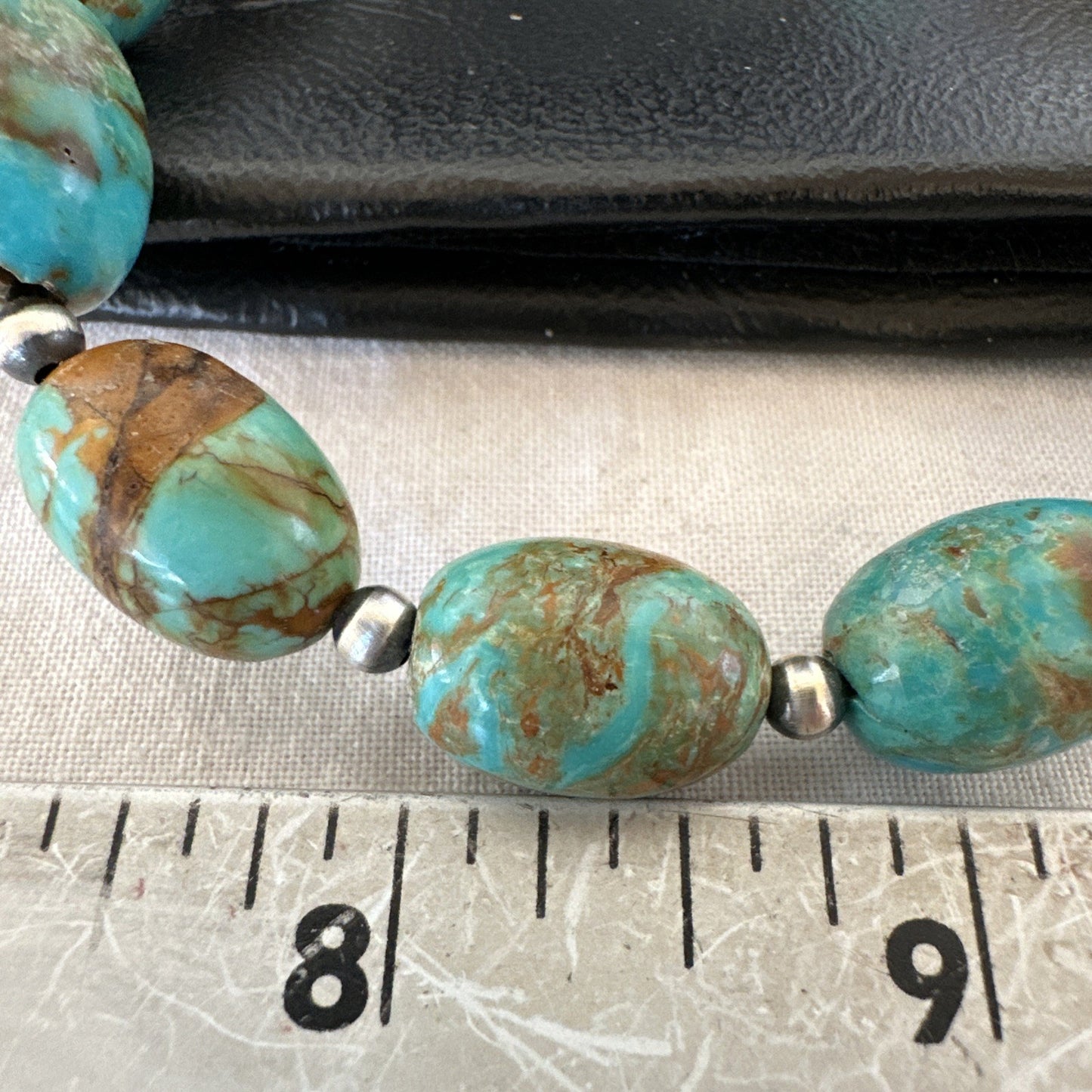 Green Blue Royston Turquoise Navajo Sterling Silver Beads Necklace 20" 19563