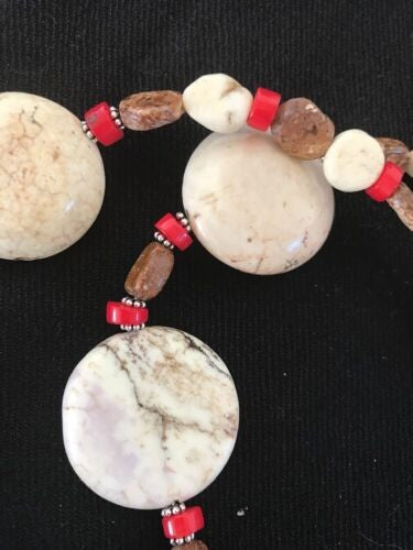 Native American Chunky Sterling Necklace Faceted Jasper Turquoise 21" 1139