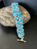 WoMen Blue Kingman Turquoise Southwestern Link Bracelet | Sterling Silver | Authentic Native American Handmade | 17974