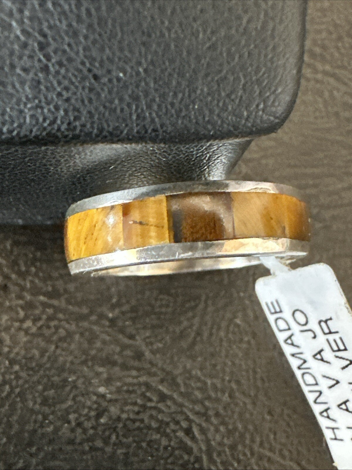 Women Coffee Tigers Eye Navajo Sterling Silver Inlay Ring Size 7 18704