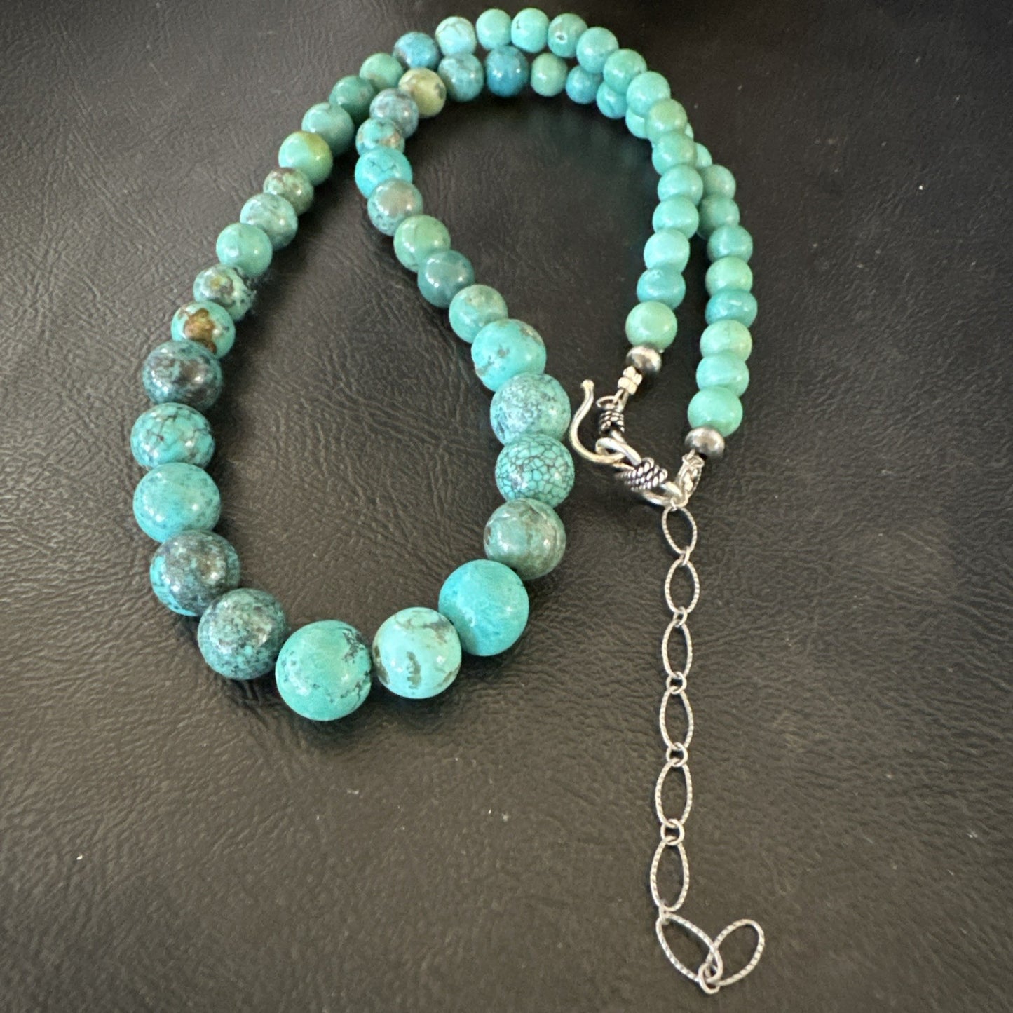 Native Spiderweb Turquoise Bead Navajo Sterling Silver Necklace 18” 19157