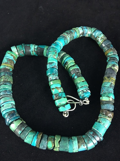Blue Turquoise Bead 8mm Heishi Navajo Sterling Silver Necklace 20” 1135