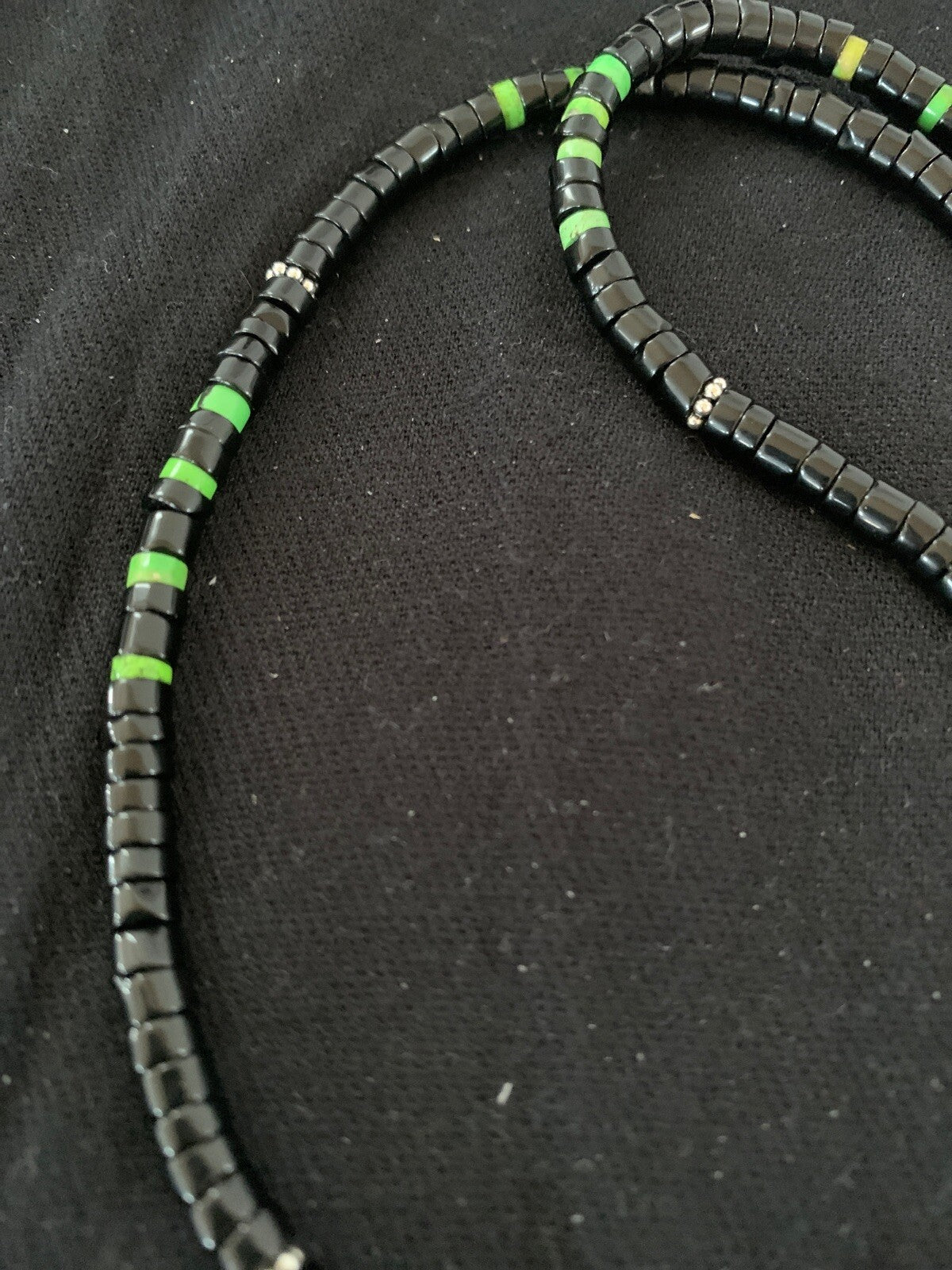 Native Green Turquoise & Onyx Heishi Navajo Sterling Silver Necklace 4687