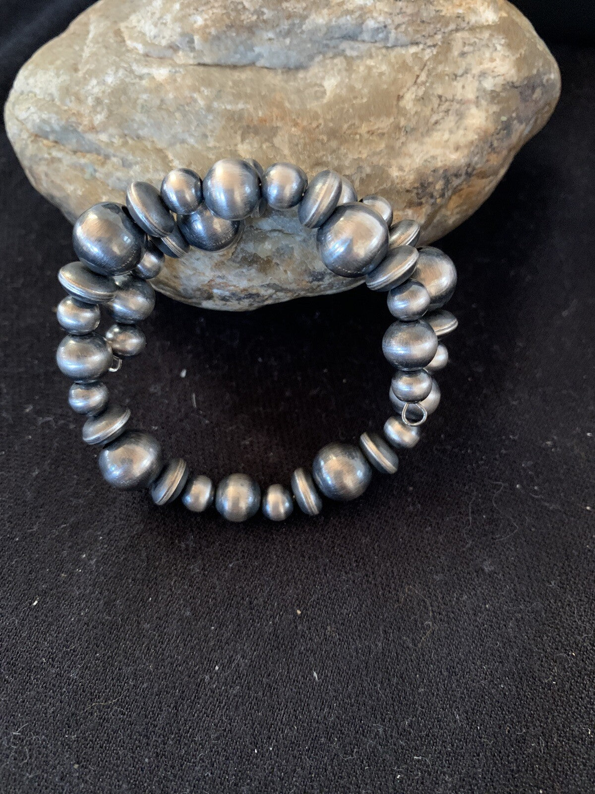 Navajo Pearls Sterling Silver Mixed Bead Stainless Wrap Bracelet 8" 11808
