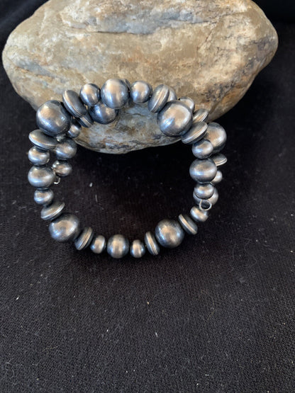Navajo Pearls Sterling Silver Mixed Bead Stainless Wrap Bracelet 8" 11808