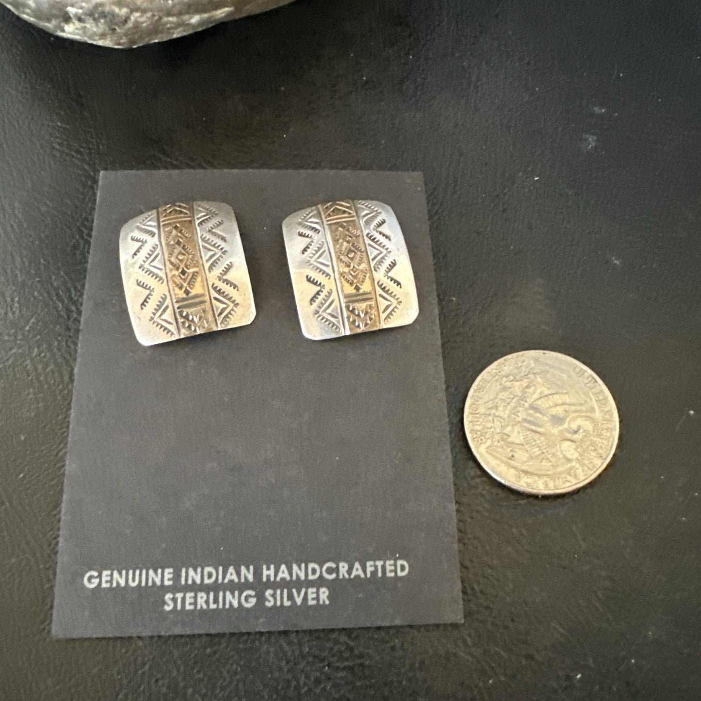 Old Pawn Navajo Stamped  12K Gold Sterling Silver Native American Earrings 19090