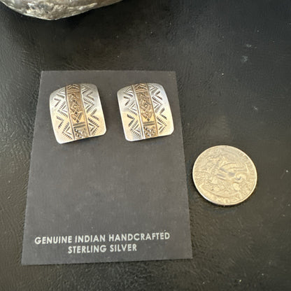 Old Pawn Navajo Stamped  12K Gold Sterling Silver Native American Earrings 19090