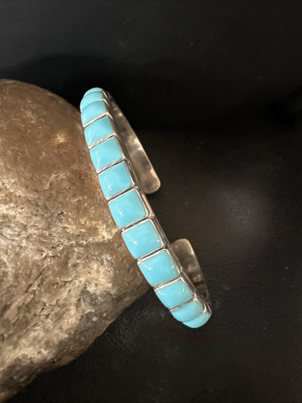 Blue Kingman SB Turquoise Navajo Sterling Silver Cuff Bracelet 8" 19070