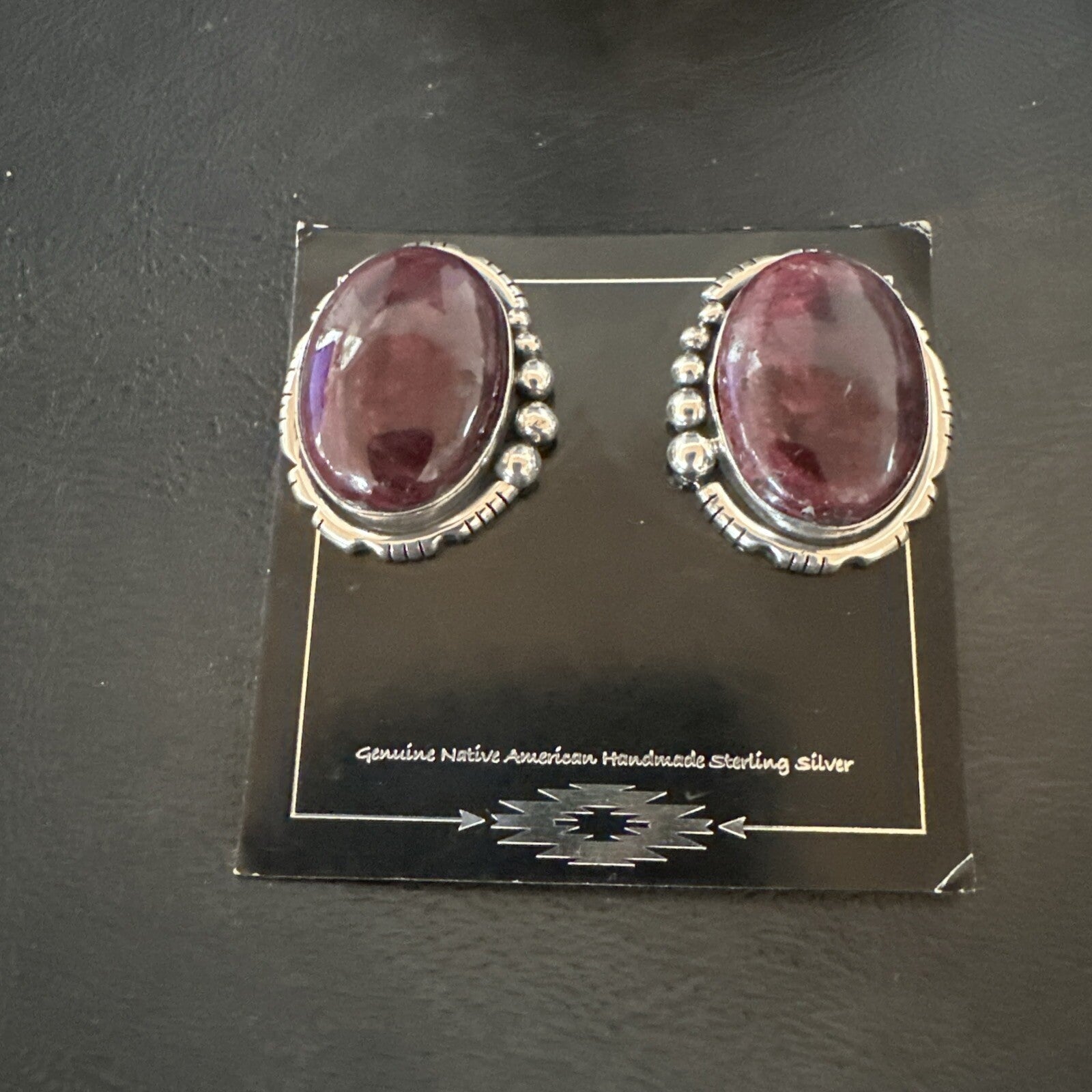 Purple Spiny Oyster Navajo Sterling Silver Stud Post Earrings 1" 18739