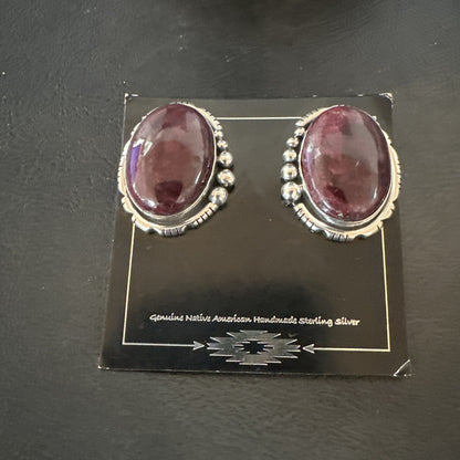 Purple Spiny Oyster Navajo Sterling Silver Stud Post Earrings 1" 18739