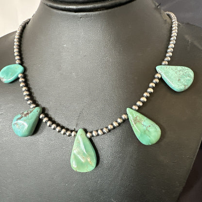 Blue Green Turquoise Teardrop Navajo Pearls Sterling Silver Necklace 20" 17746