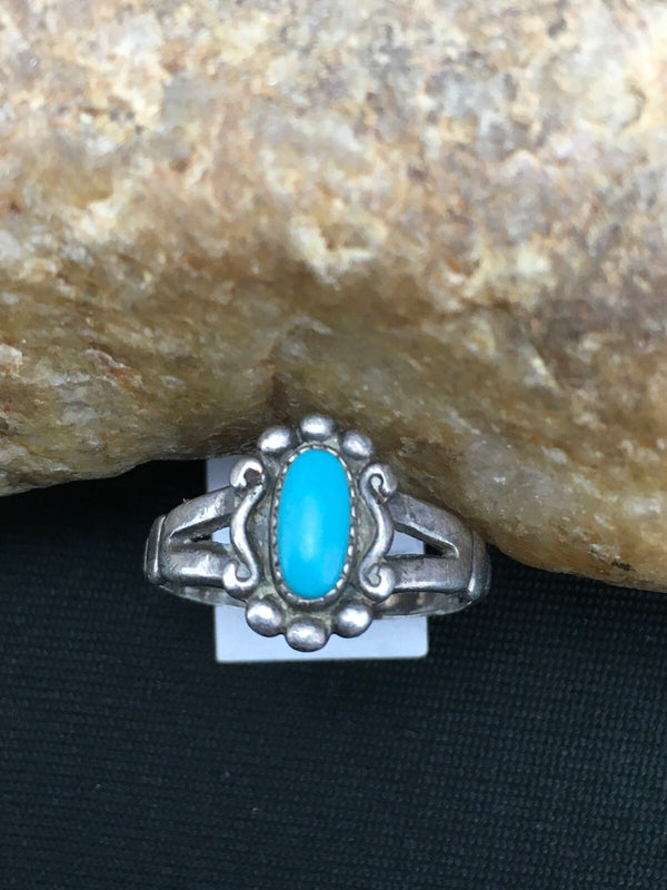 Blue Turquoise Navajo Ring Size 5.75 | Sterling Silver | Authentic Native American Handmade | 04447