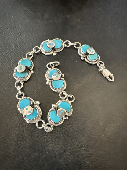 ZUNI Blue Kingman Turquoise Sterling Silver Snake Bracelet 18687