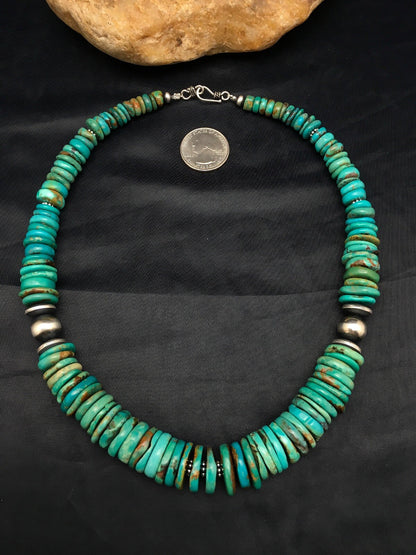 Navajo Graduated Turquoise Sterling Silver Necklace 18" 04045