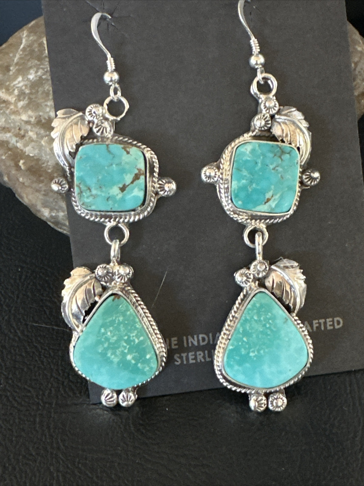 Blue Kingman Turquoise Navajo Sterling Silver Dangle Earrings 15525