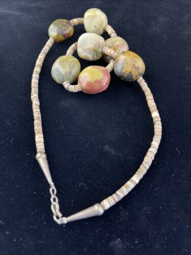 Native American Chunky Sterling Necklace Faceted Jasper Turquoise 17" 10077