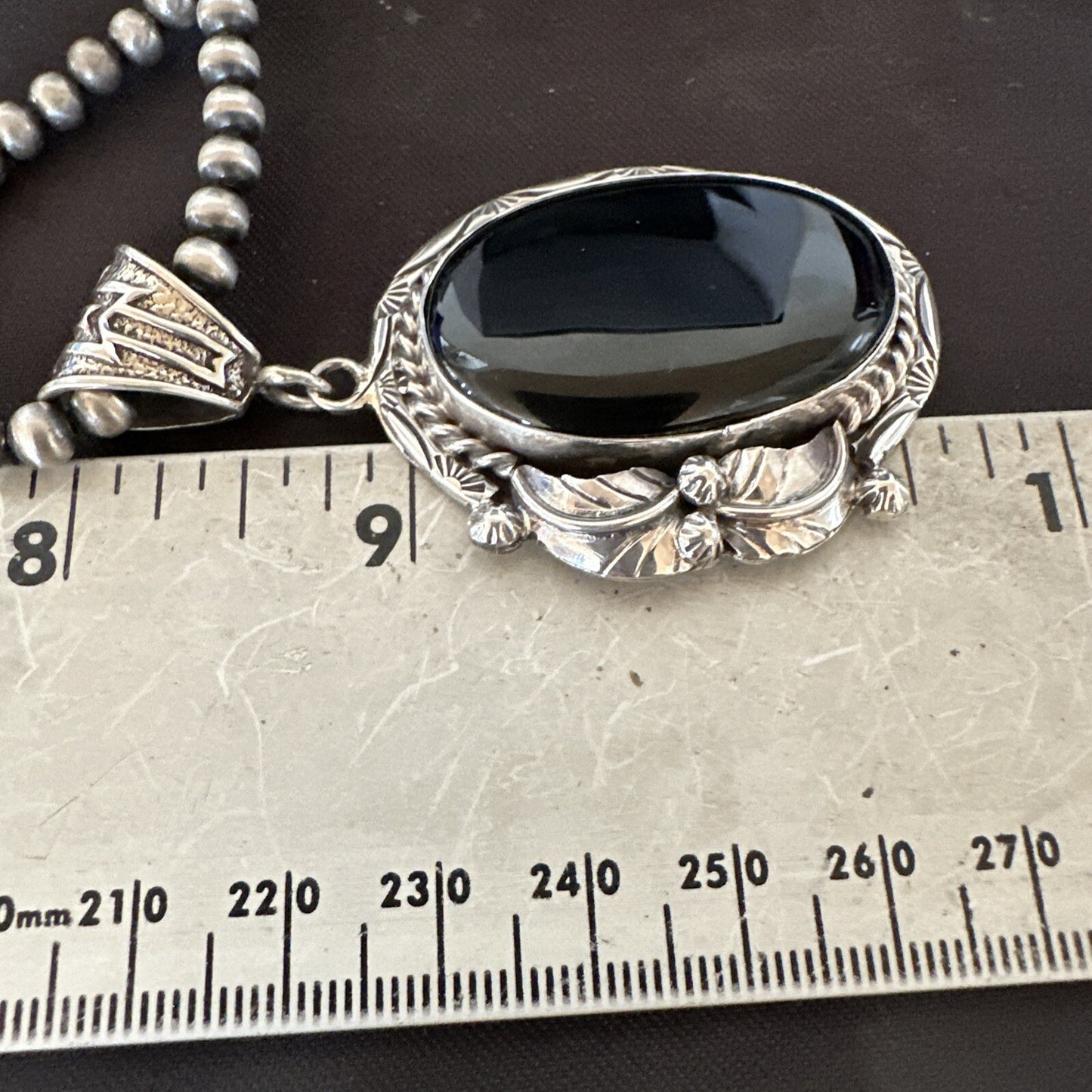 Mens Womens Black Onyx Pendant Navajo Sterling Silver Beads Necklace 18305
