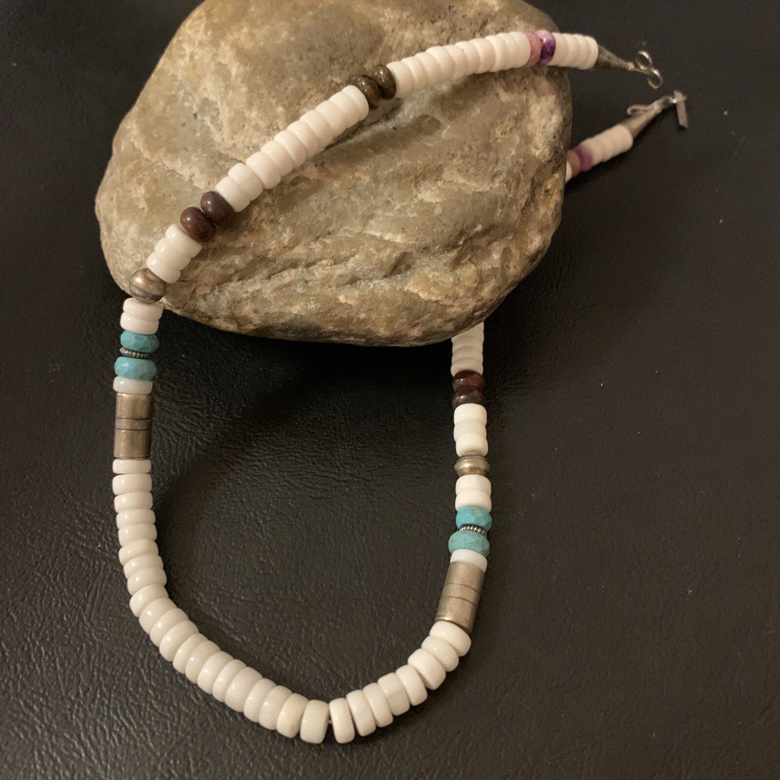 Turquoise Sugilte & Howlte Navajo Beads Sterling Silver Necklace 10395