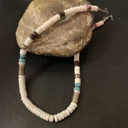 Turquoise Sugilte & Howlte Navajo Beads Sterling Silver Necklace 10395