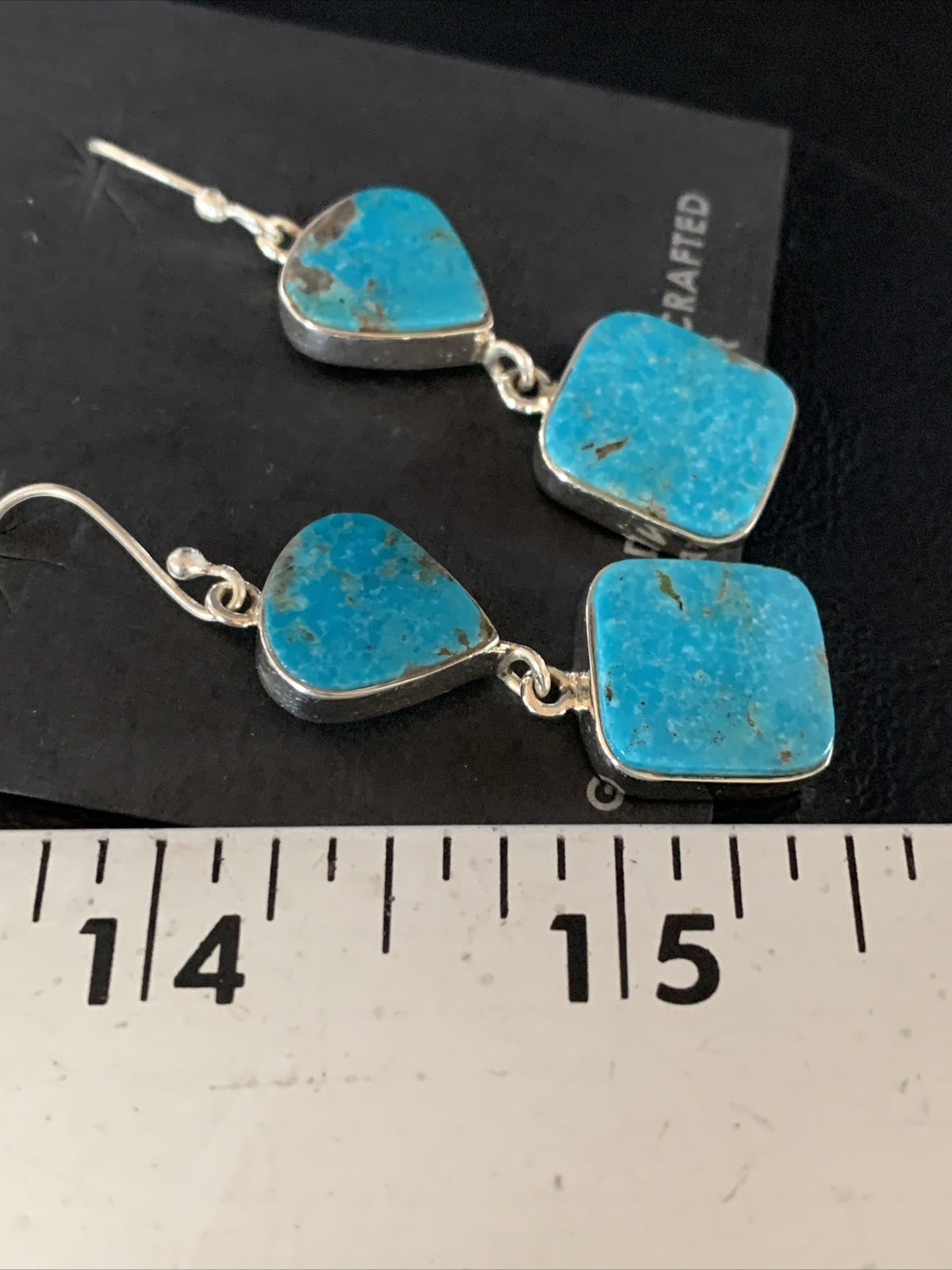Blue Kingman Turquoise Navajo Sterling Silver Dangle Earrings 14074