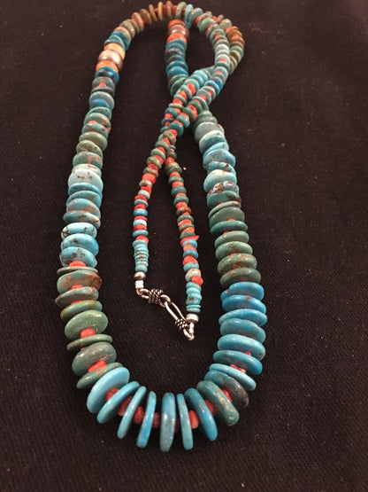 Kingman Turquoise Navajo Sterling Silver Spiny Necklace 32” 3684
