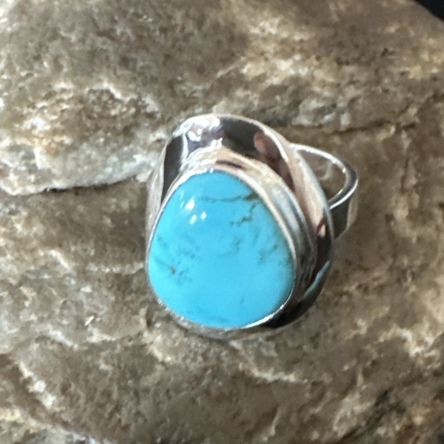 Southwestern Sterling Silver Blue Kingman Turquoise Ring Size 7 18512