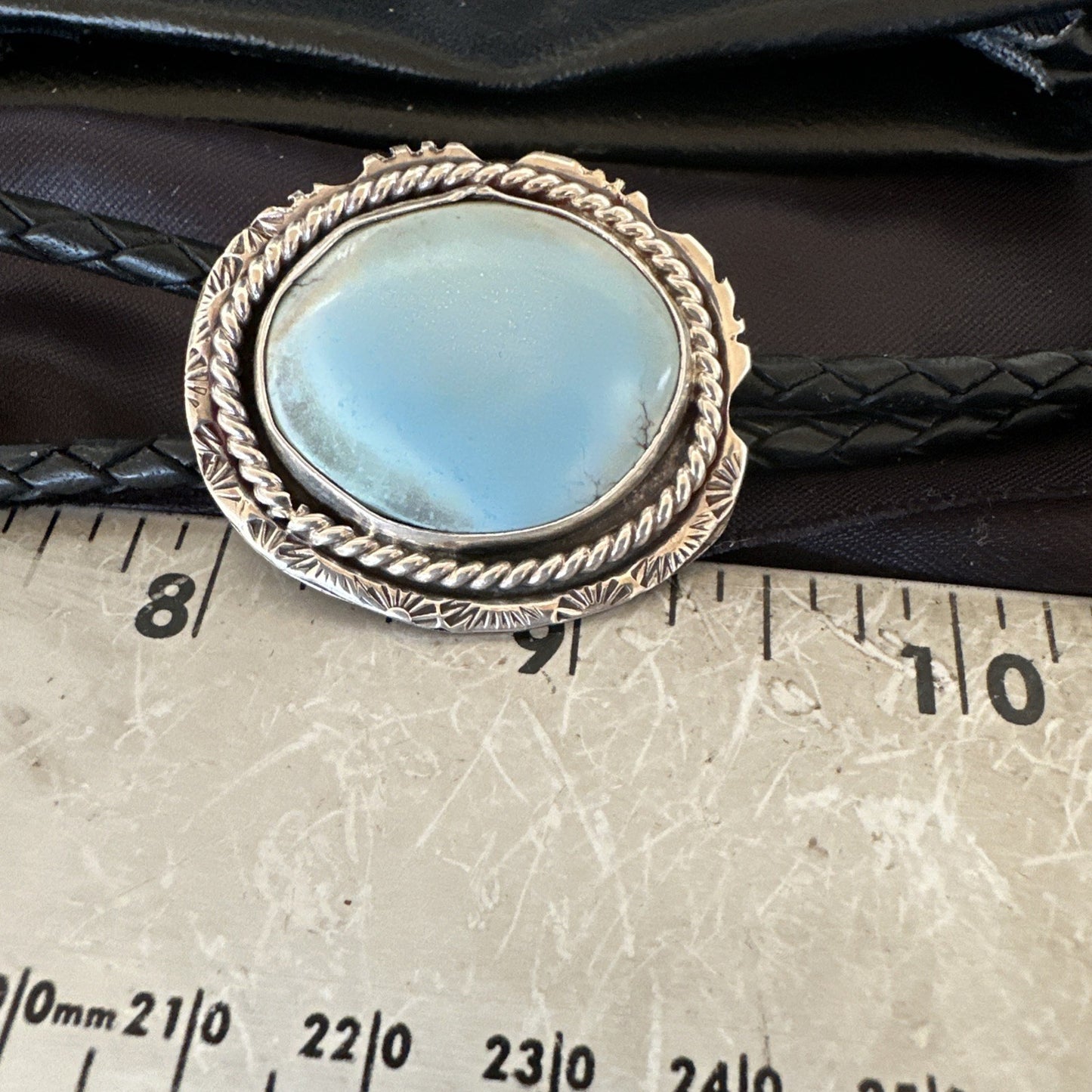 Mens Blue Dry Creek Turquoise Navajo Sterling Silver Bolo Tie 19054