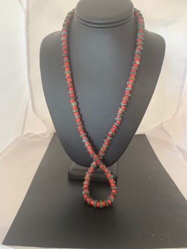 Turquoise & Coral Heishi Bead Navajo Sterling Silver Necklace 21” 04757