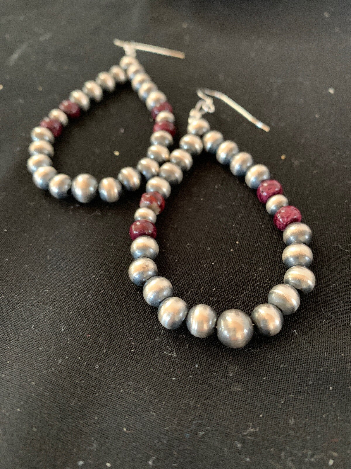 Native Purple Spiny Oyster Sterling Silver Beads Navajo Earrings 3248