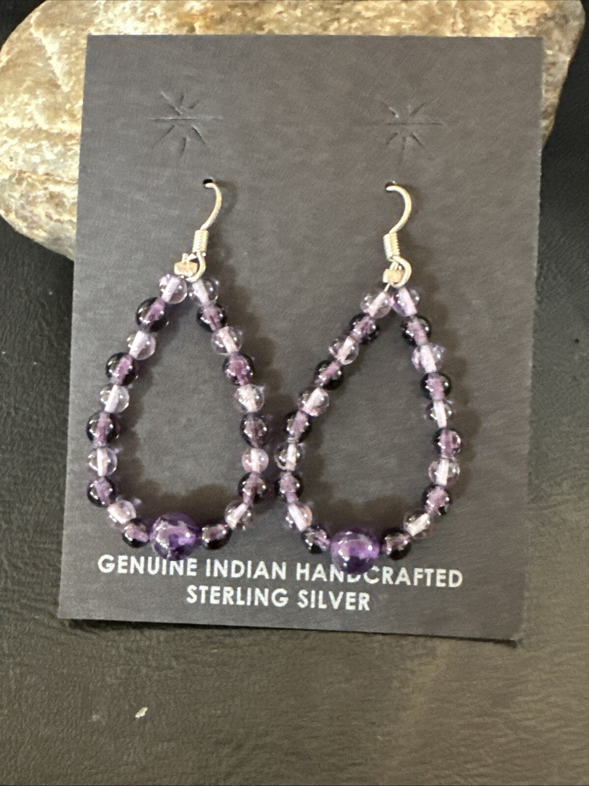 Purple Amethyst Bead Navajo Sterling Silver 1" Earrings 18639