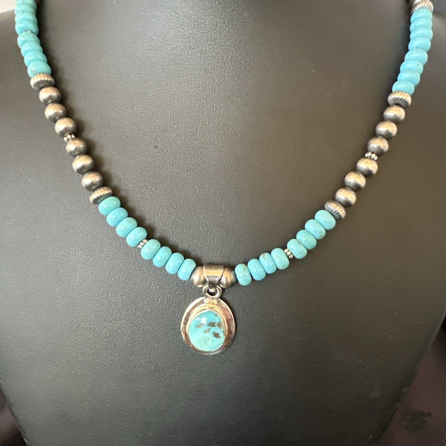 WoMens Blue Kingman Turquoise Pendant Navajo Sterling Silver Necklace 21" 18424