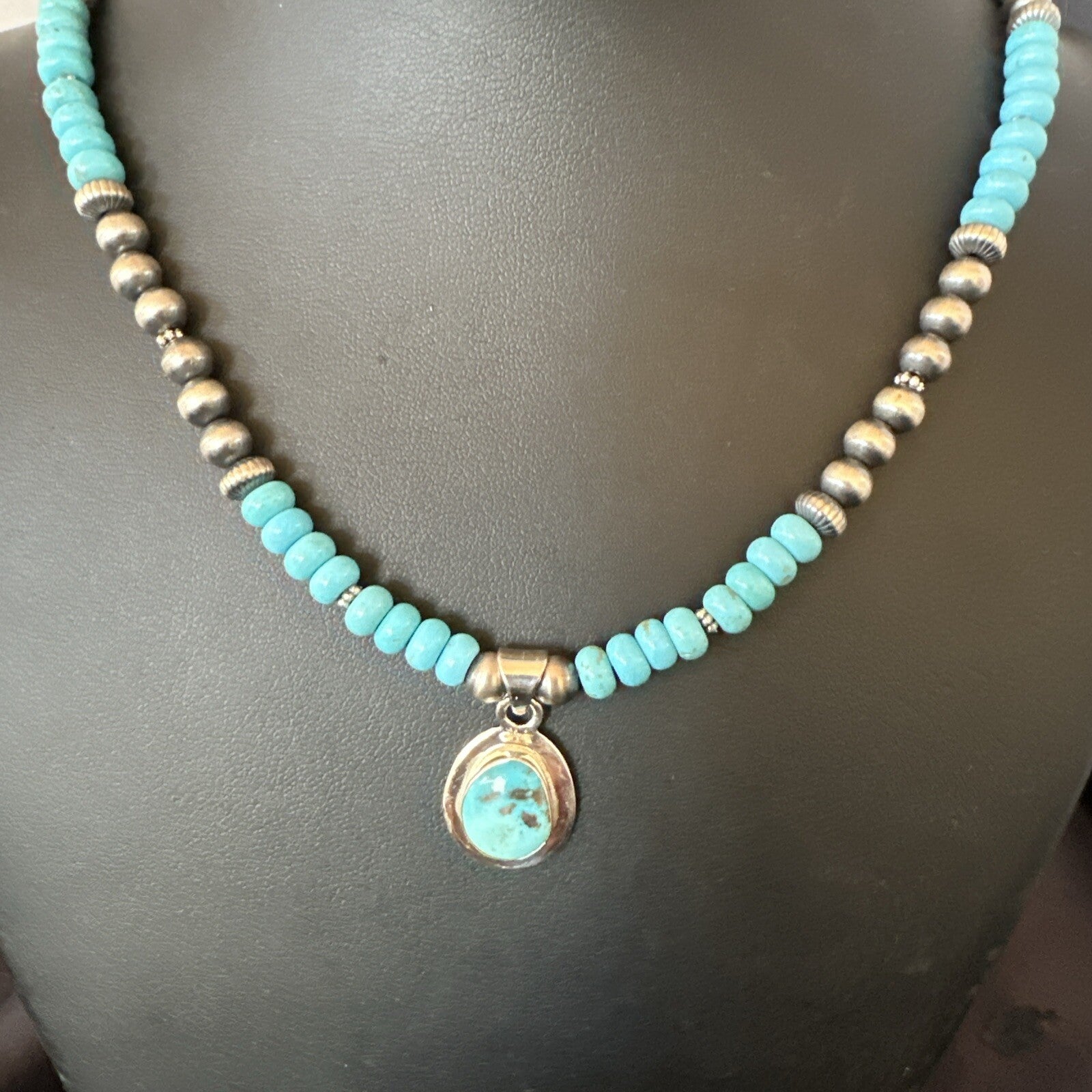 WoMens Blue Kingman Turquoise Pendant Navajo Sterling Silver Necklace 21" 18424