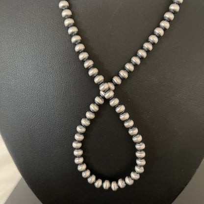 Native American 5mm Sterling Silver Beads Navajo 21" Hook & Eye Cone Necklace