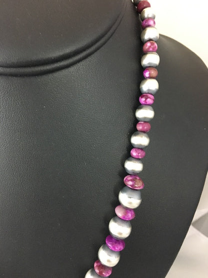 Graduated Purple Stone Sterling Silver Necklace Unisex 19" Rare