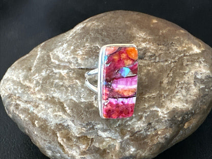 Blue Turquoise Spiny Oyster Southwestern Sterling Silver Ring Size 7 18488