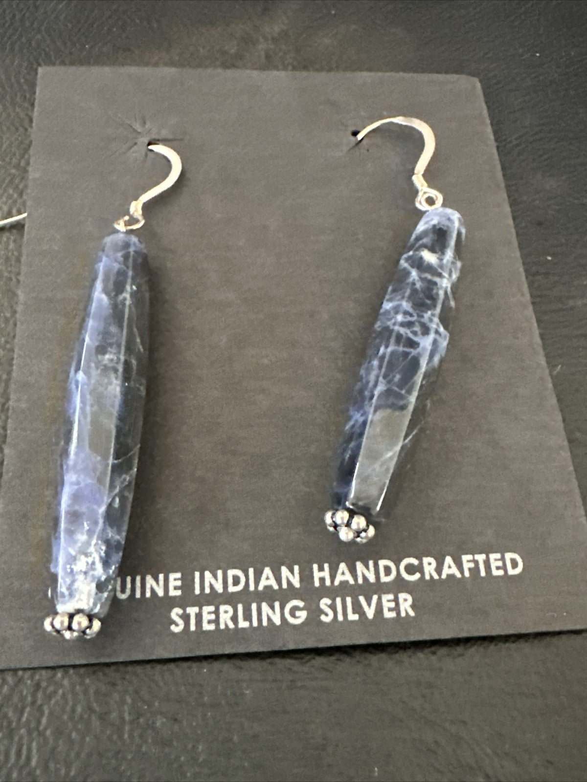 Navajo Blue Labradorite Sterling Silver Dangle Bead Earrings 2041