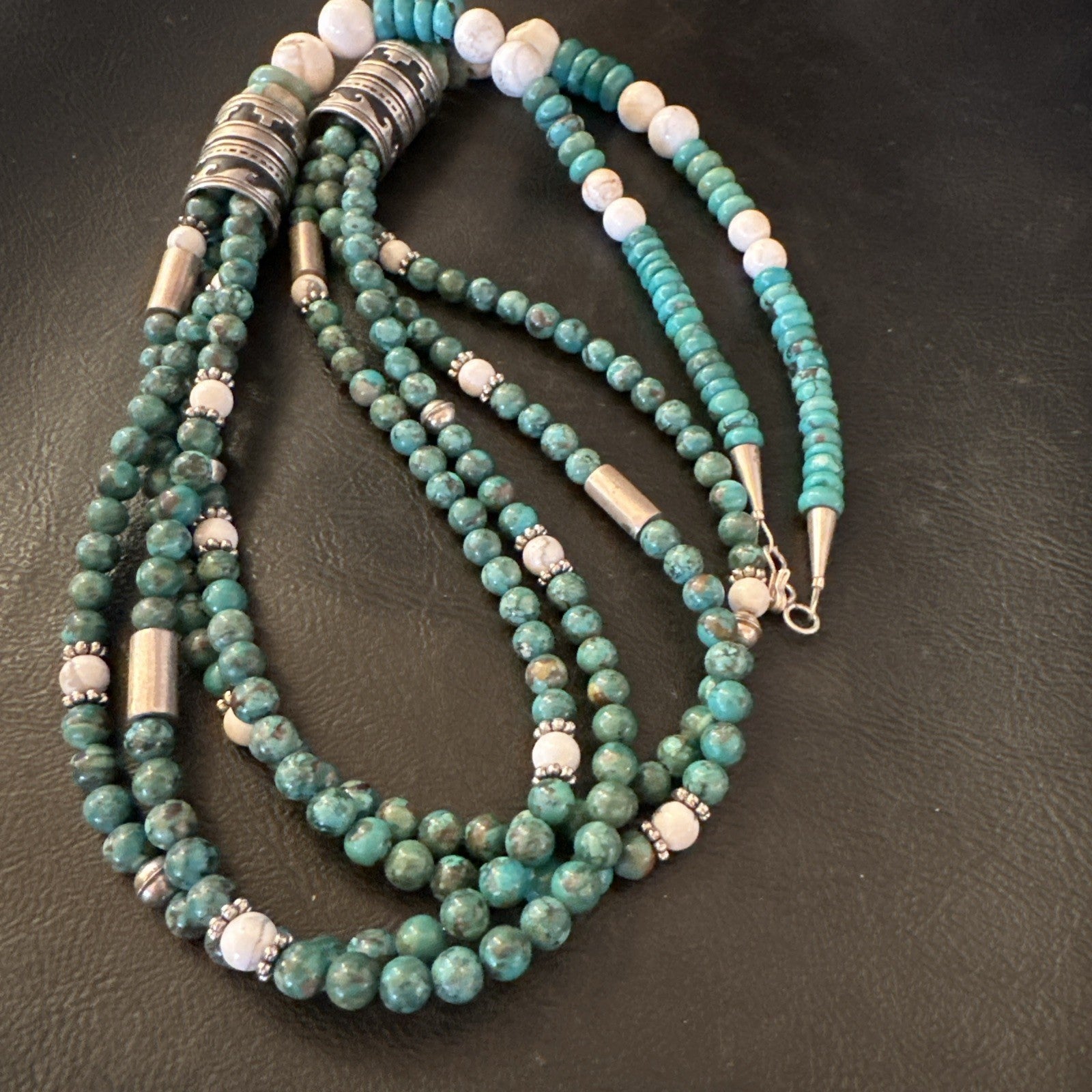 Tommy & Rosita Singer T R Sterling Silver Turquoise 4 Strand Necklace 30” 19758