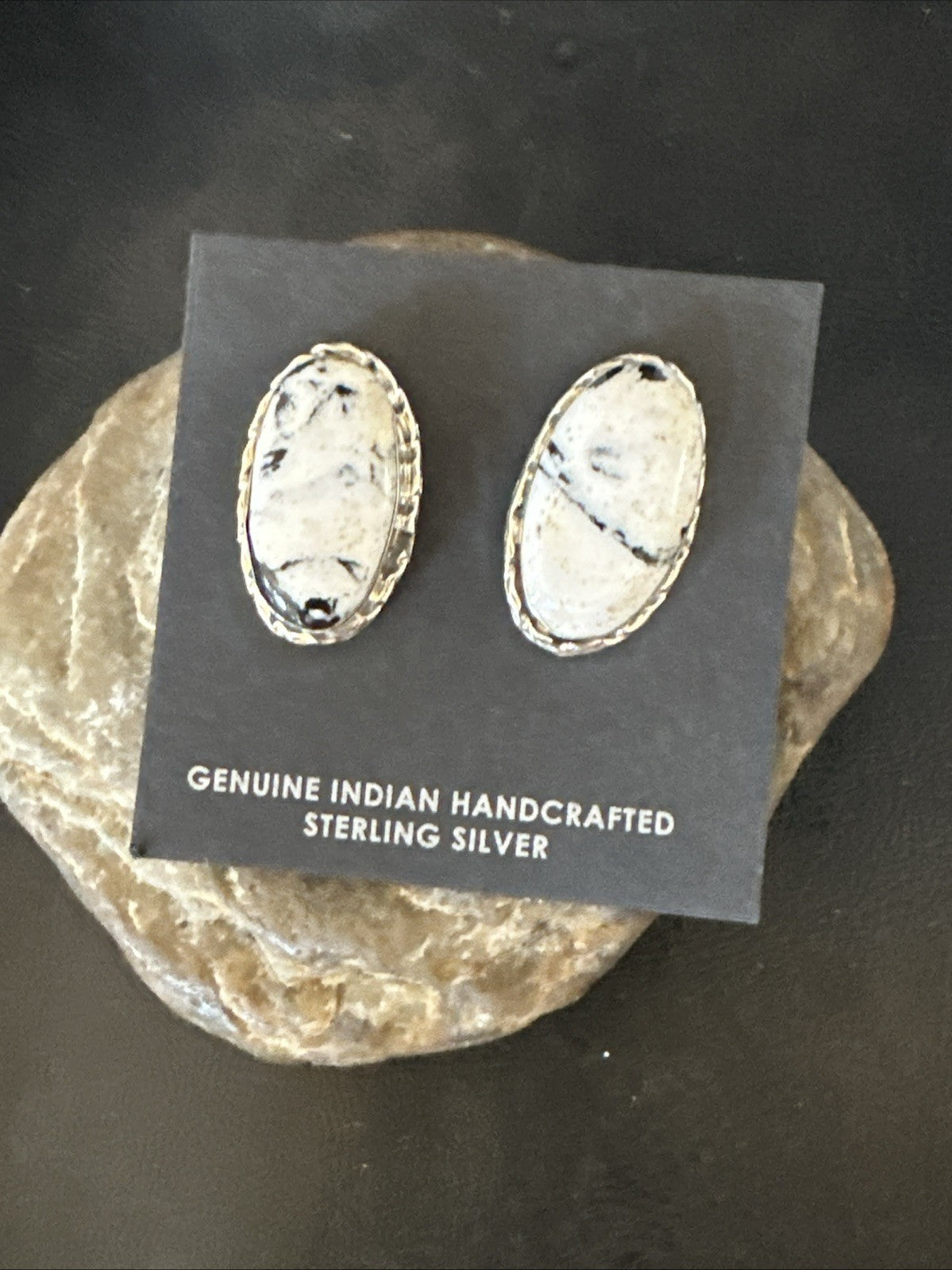 Women White Buffalo Turquoise Navajo Sterling Silver Post Earrings 19095