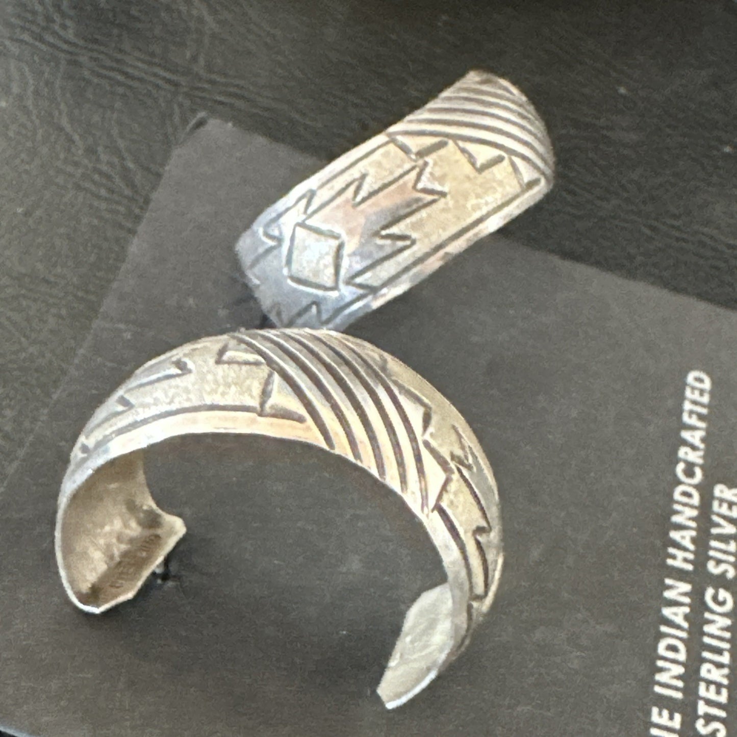 Old Pawn Womens Stamped Design All Sterling Silver Hoop Stud Earrings 1" 19093