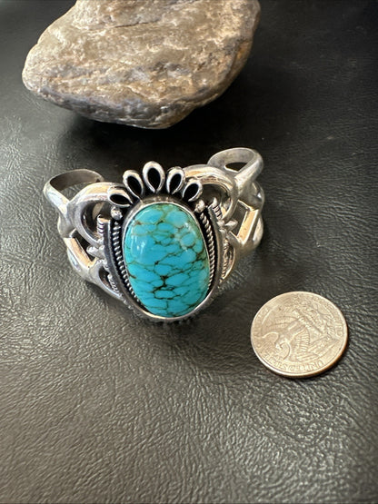 Yazzie Kingman Turquoise Navajo Sterling Silver Tufa Cast Cuff Bracelet 19692