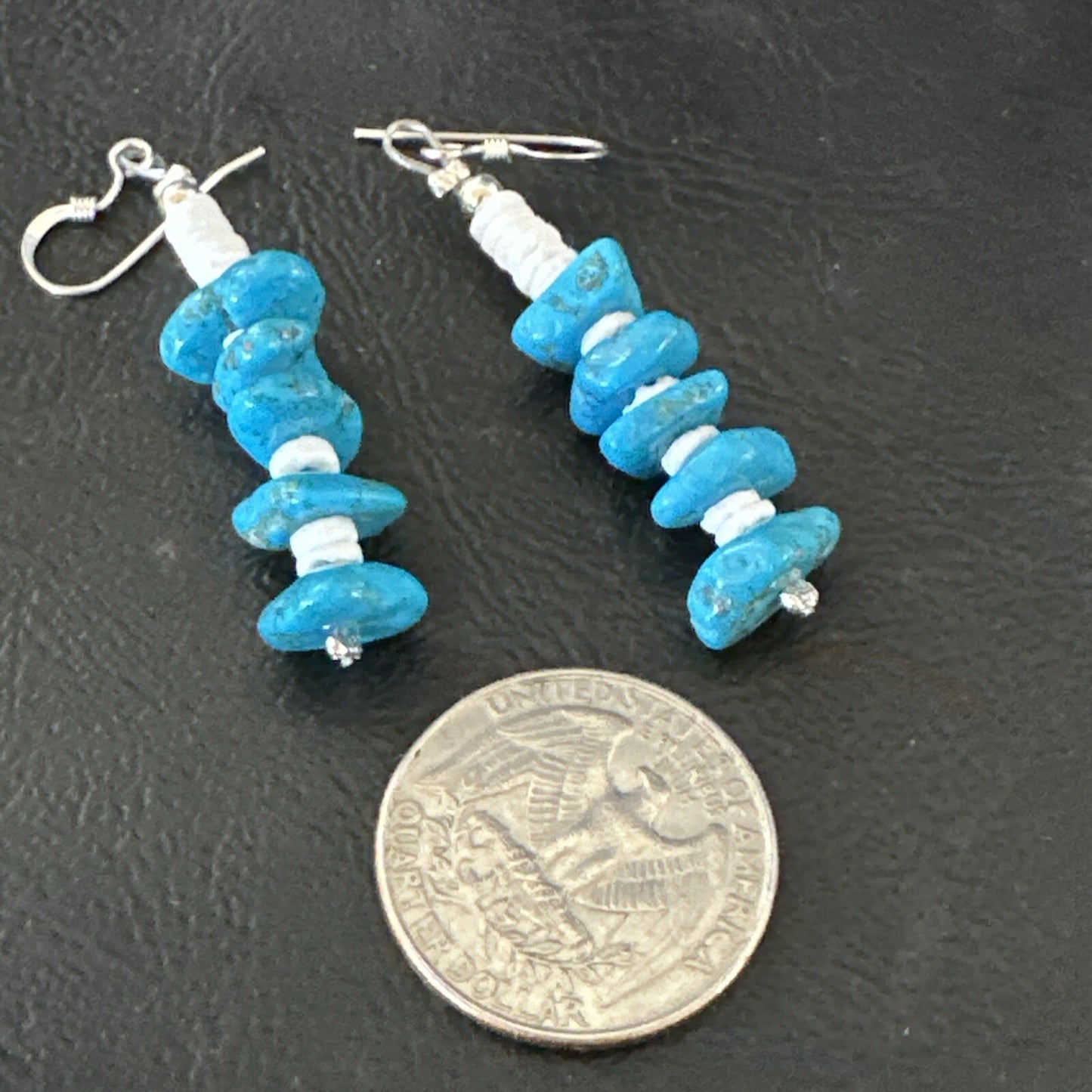 Navajo Blue Kingman Turquoise Nugget Bead Sterling Silver Earrings 17844