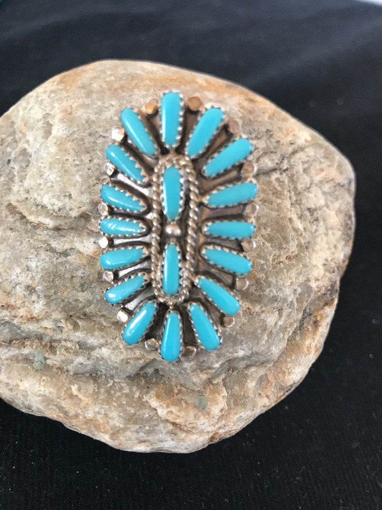 Blue Turquoise Southwestern Sterling Silver Cluster Ring Size 7.5 03471