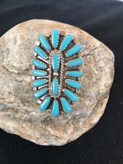 Blue Turquoise Southwestern Sterling Silver Cluster Ring Size 7.5 03471